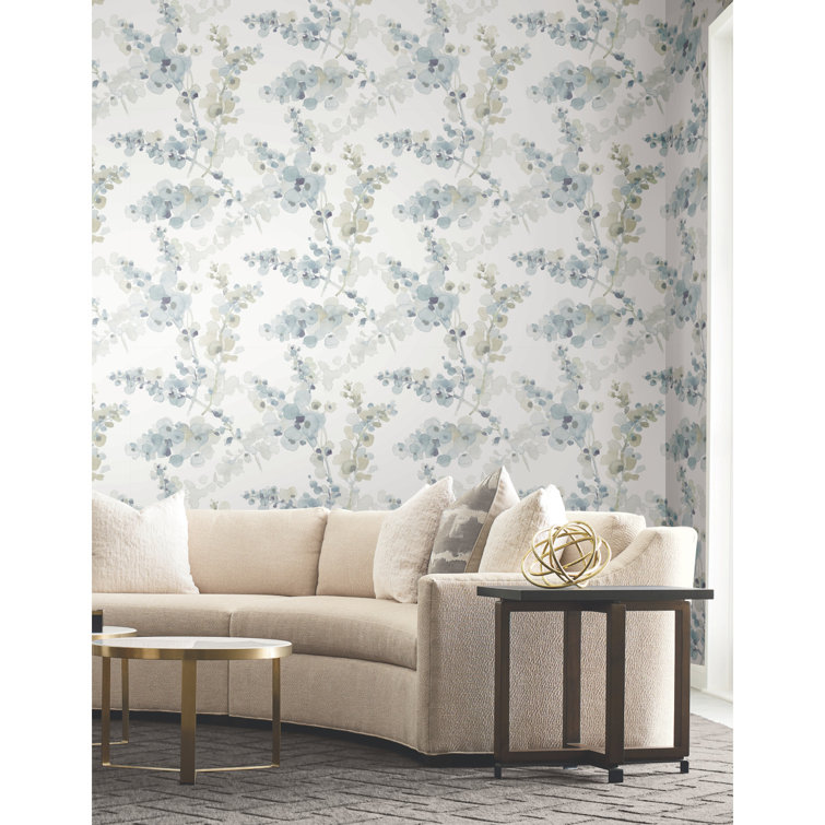 Blue and Silver Floral Non-Pasted Washable Wallpaper
