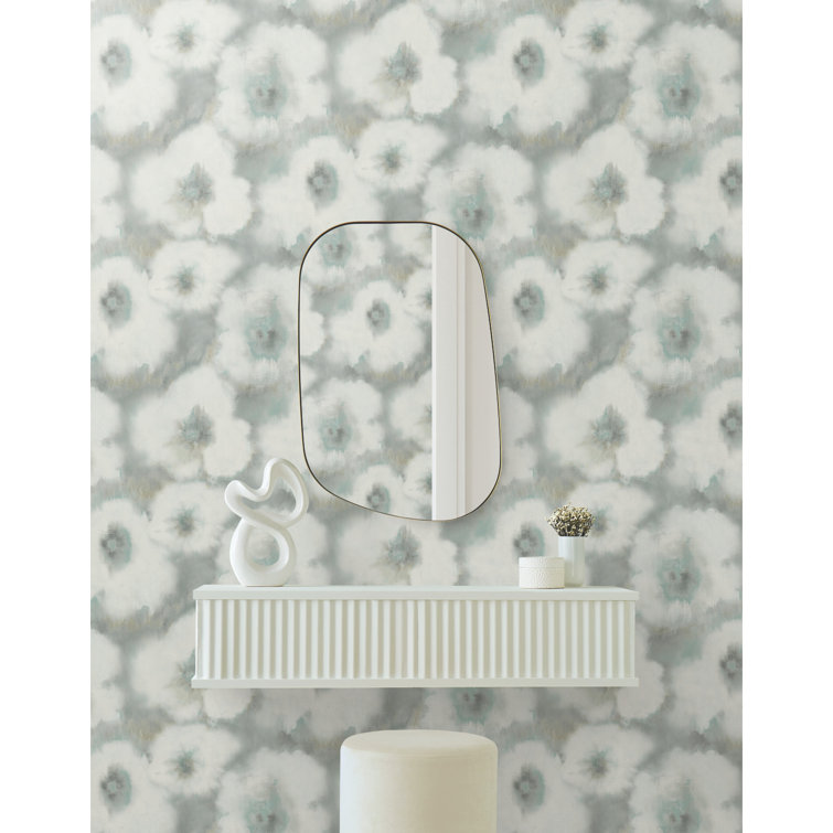 Aqua and Blue Floral Non-Pasted Washable Wallpaper