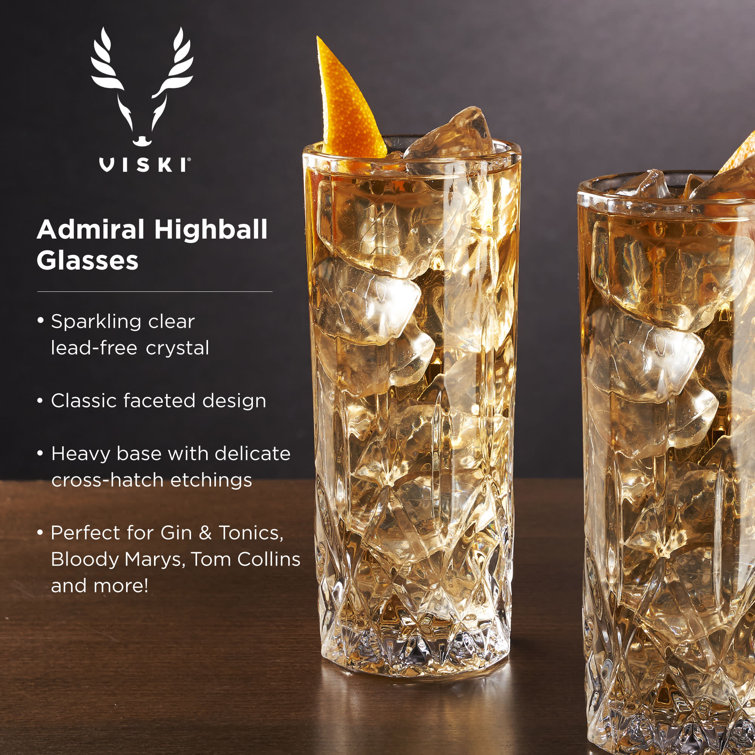 Admiral Cut Crystal Tall Highball Glasses Set of 4