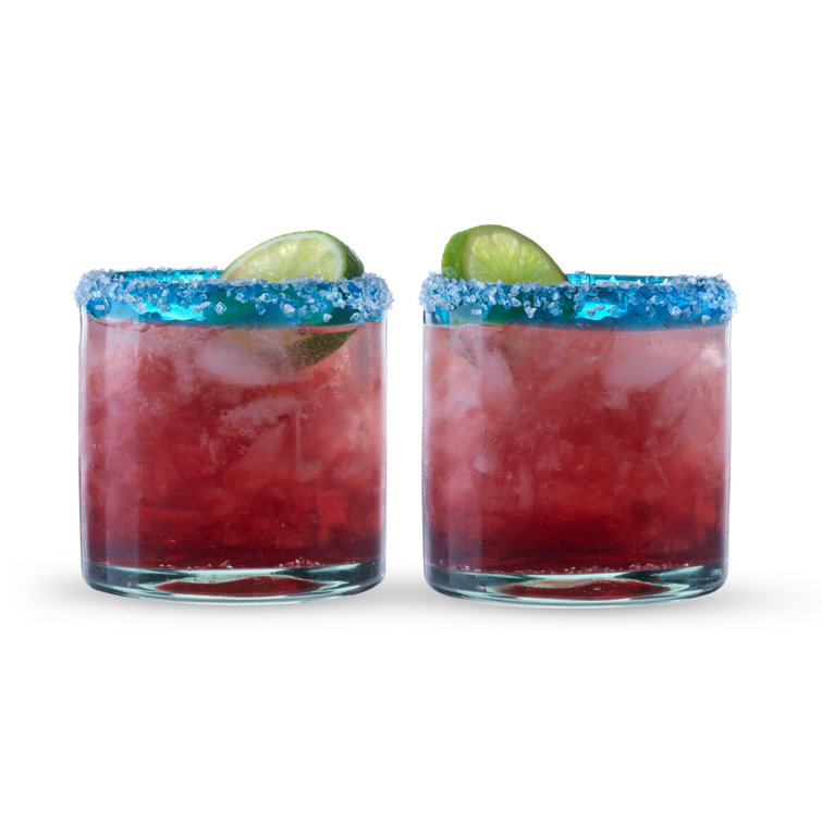 Blue Rimmed Hand Blown Recycled Glass Tumblers, 12oz, Set of 2