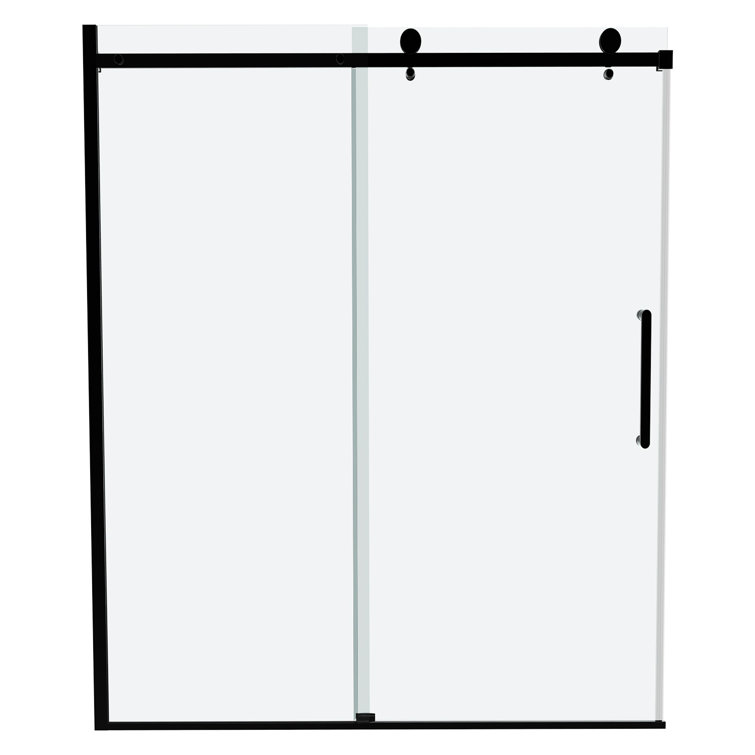 Matte Black Frameless Sliding Shower Door with Clear Tempered Glass