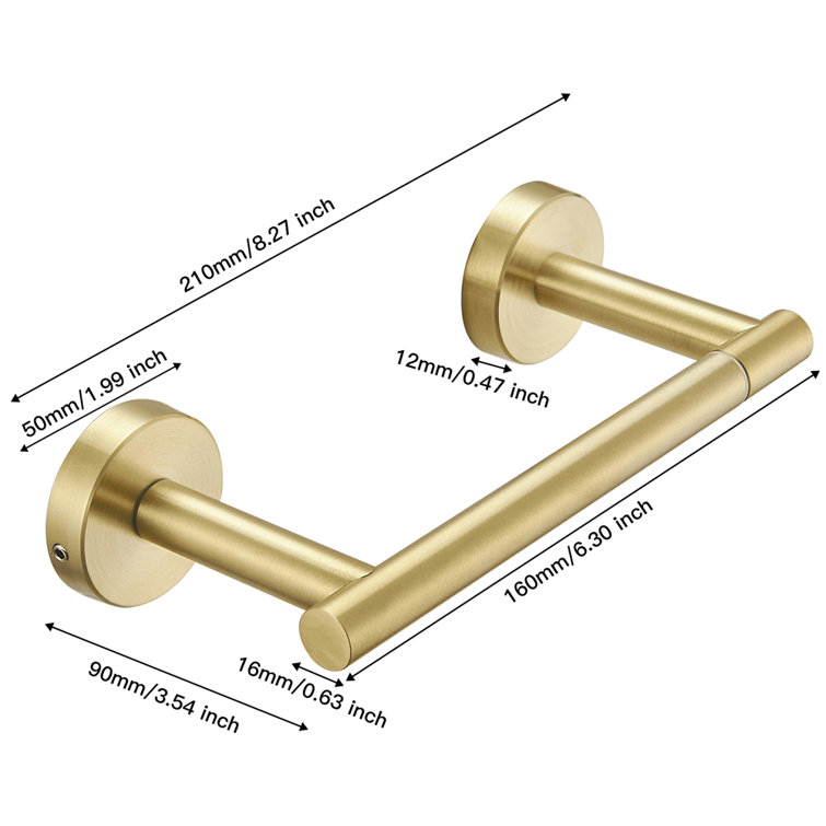 Brushed Gold Stainless Steel Wall Mounted Toilet Paper Holder