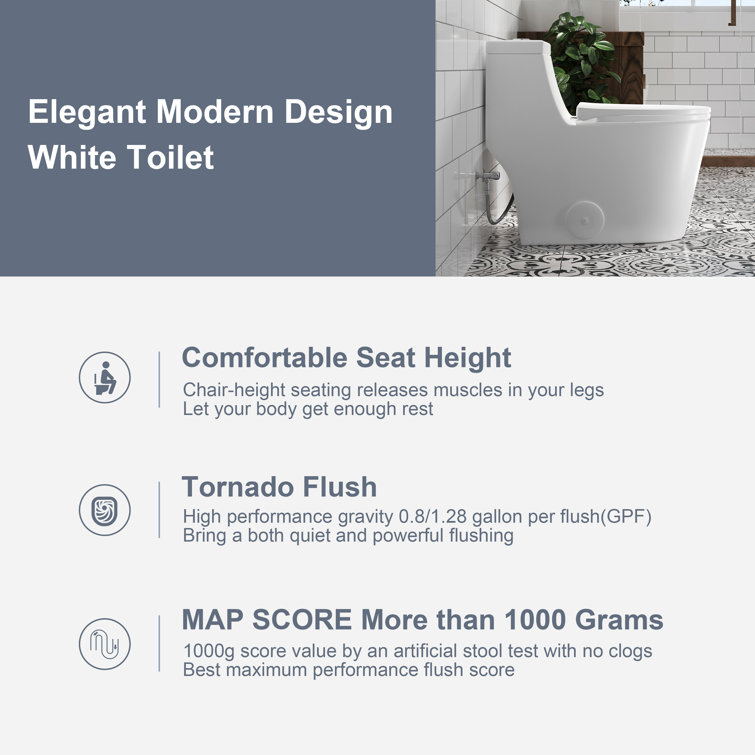 Greta White Elongated One-Piece Dual Flush Toilet