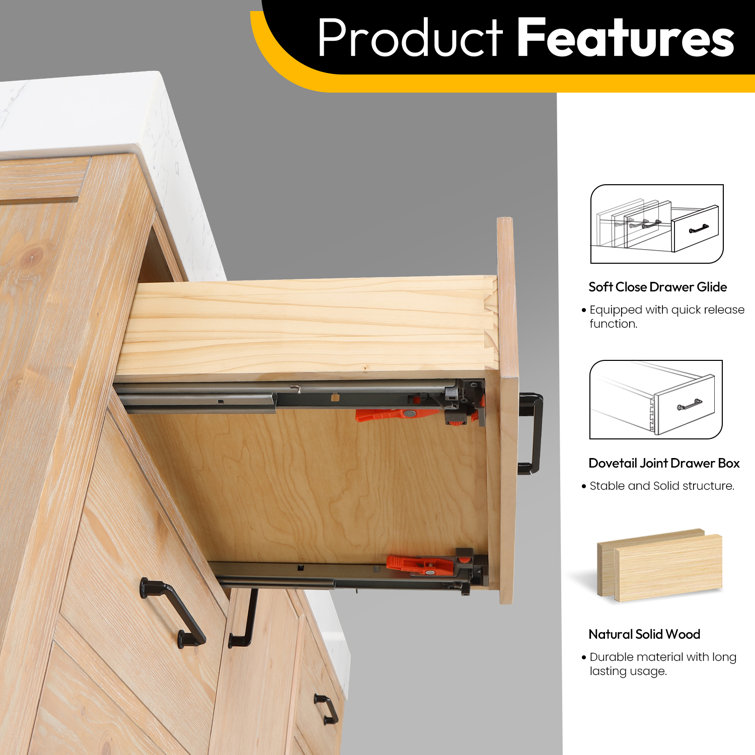Leon 60" Fir Wood Brown Bathroom Vanity with White Composite Top