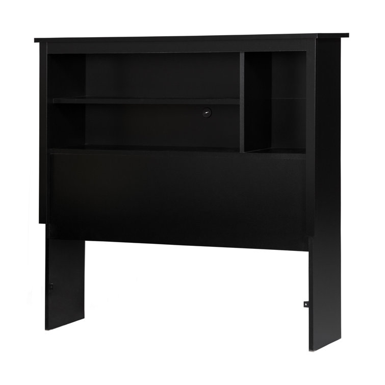 Twin Black Wood Headboard with Storage Shelves