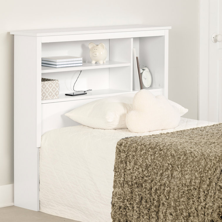 Twin White Wood Headboard with Storage Shelves