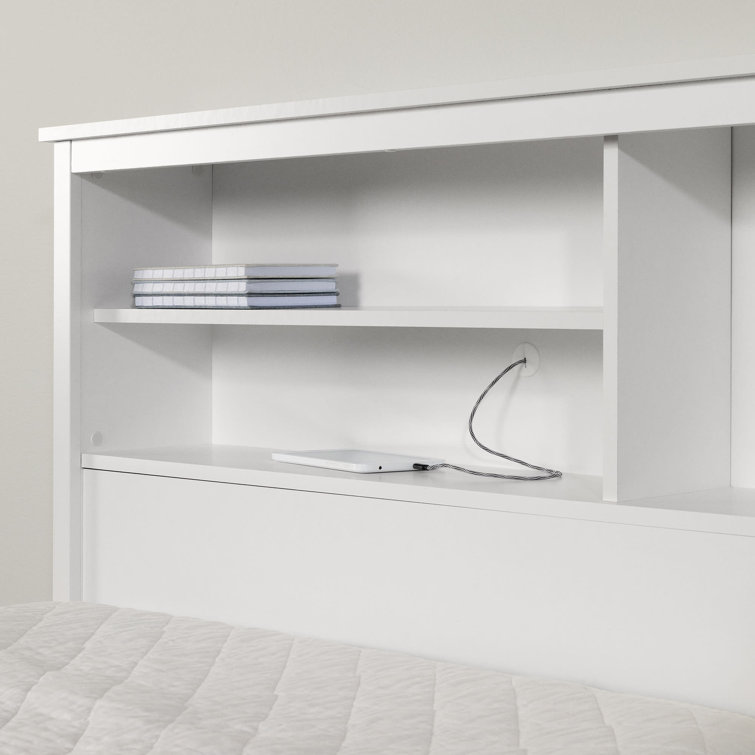 Pure White Twin Wood Storage Bed with Bookcase Headboard and Drawers