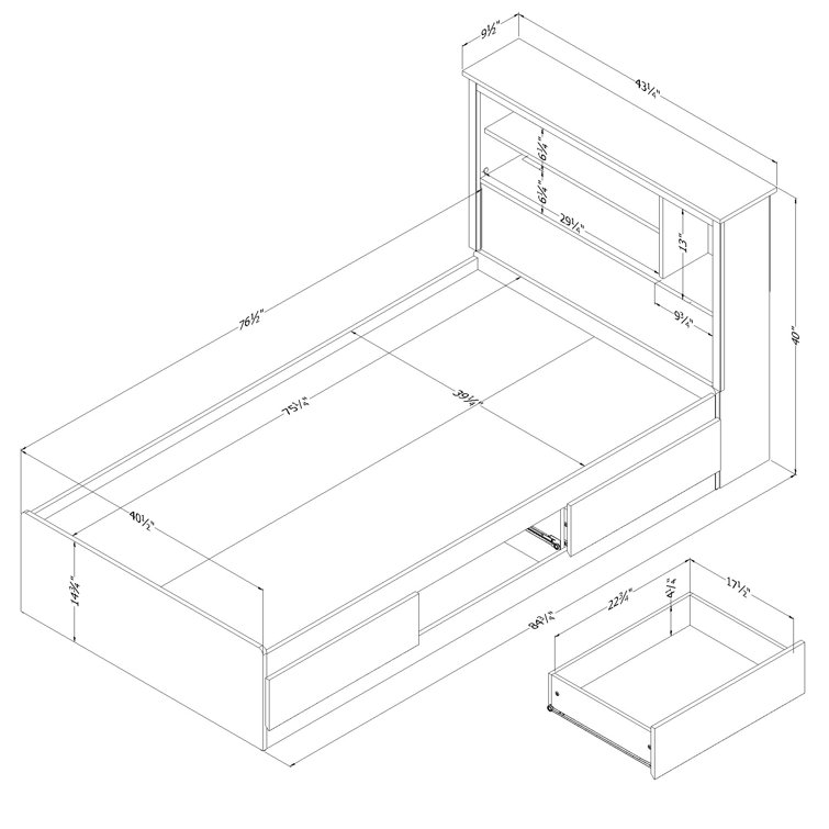 Pure White Twin Wood Storage Bed with Bookcase Headboard and Drawers
