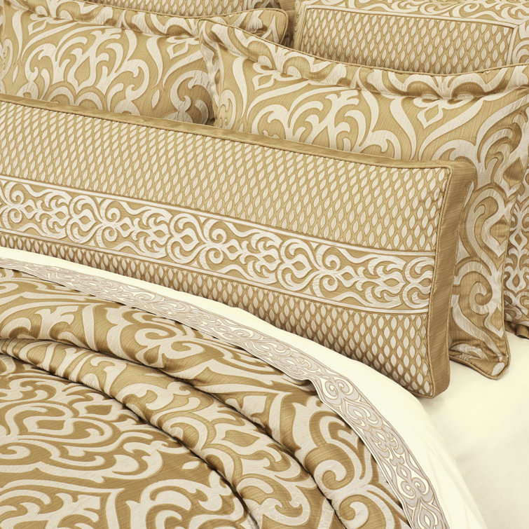 Large Gold Damask Pattern Rectangle Bolster Pillow