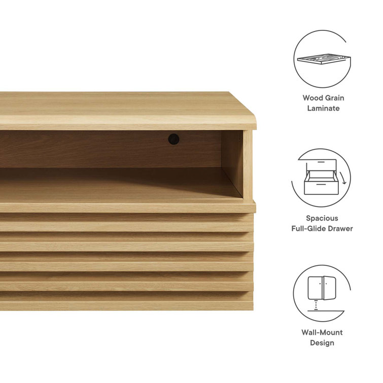 Oak Mid-Century Modern Wall-Mount Nightstand with Drawer