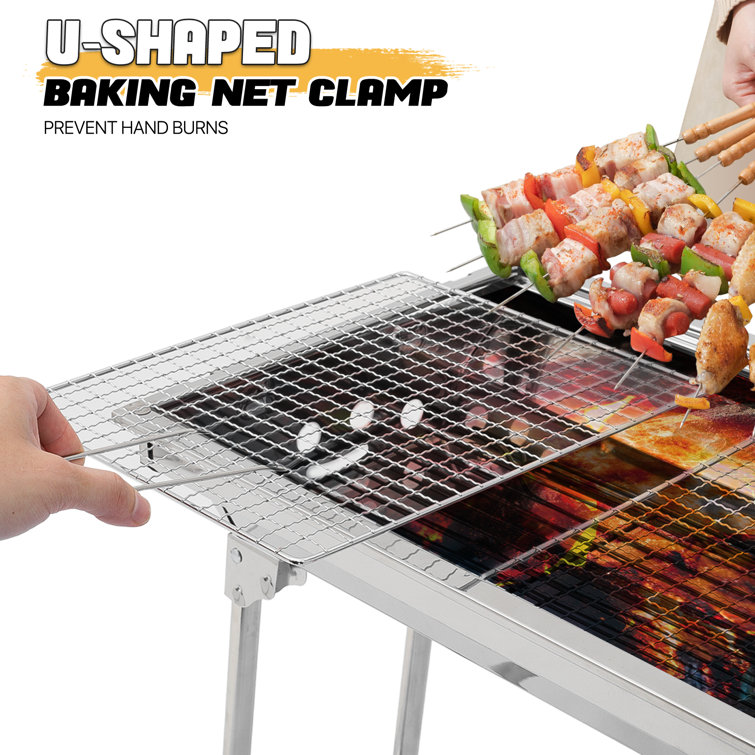 Foldable Stainless Steel Charcoal Grill with Smoker