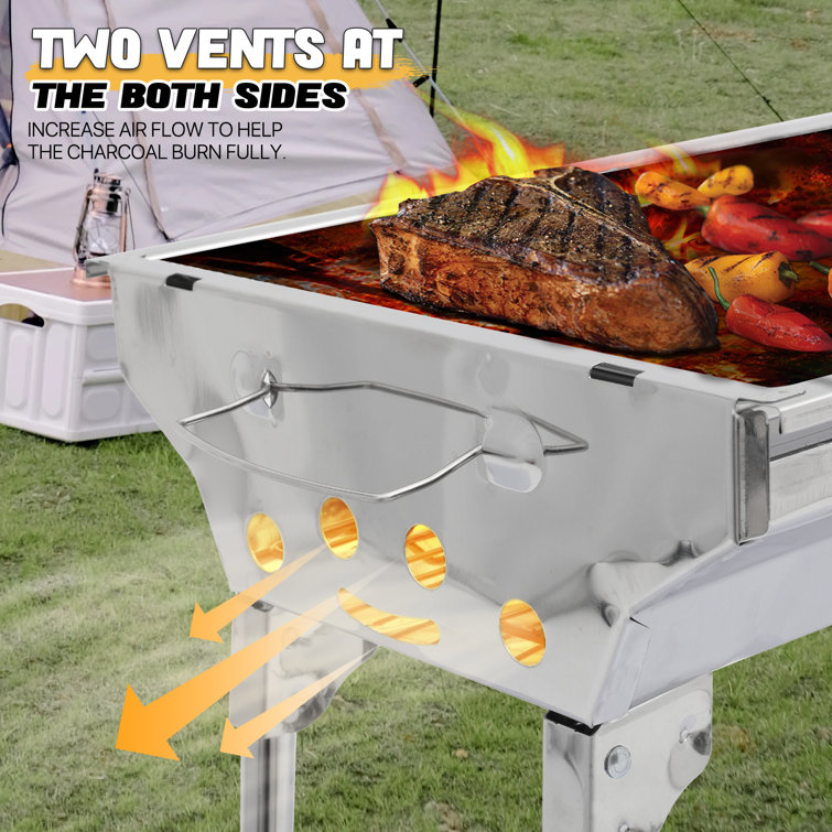 Foldable Stainless Steel Charcoal Grill with Smoker