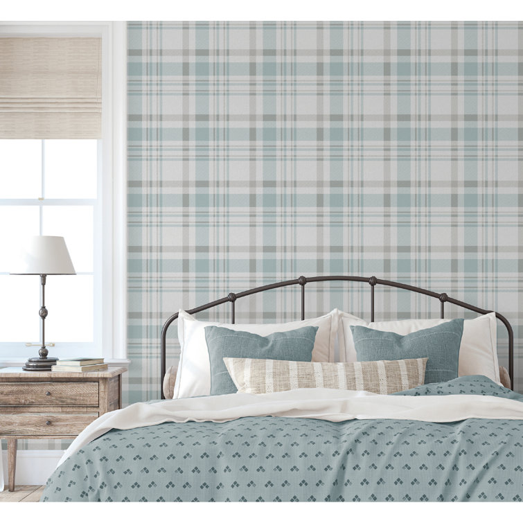 Gray and Cream Plaid Non-Pasted Washable Wallpaper Roll