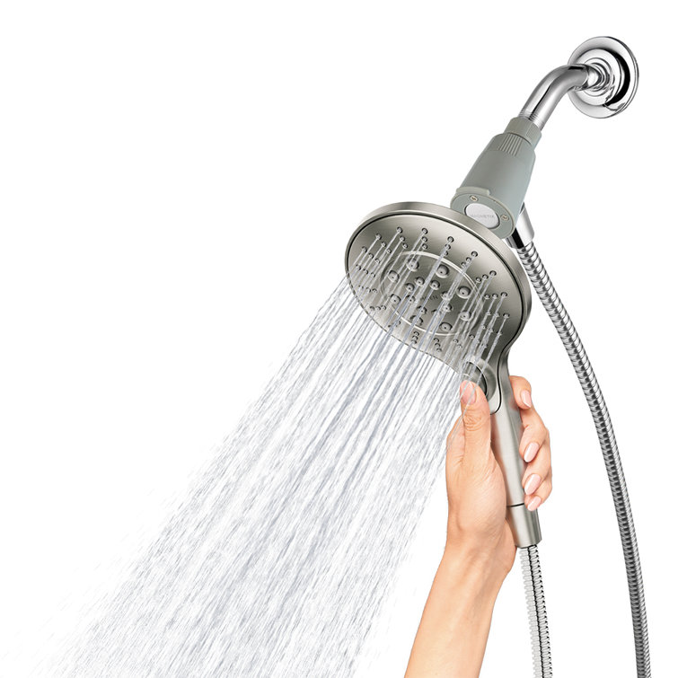 Brushed Nickel 6-Setting Handheld Rain Showerhead with Magnetic Dock