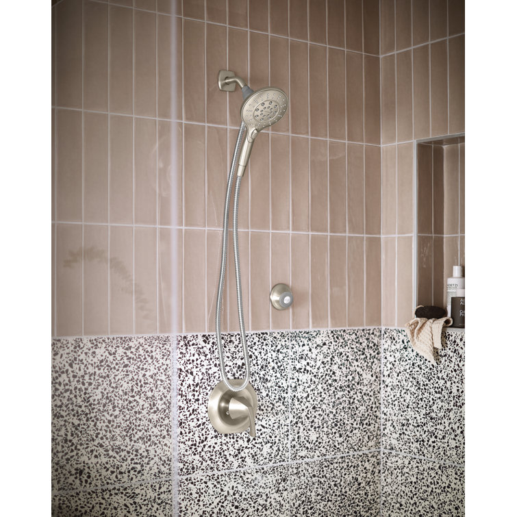 Brushed Nickel 6-Setting Handheld Rain Showerhead with Magnetic Dock