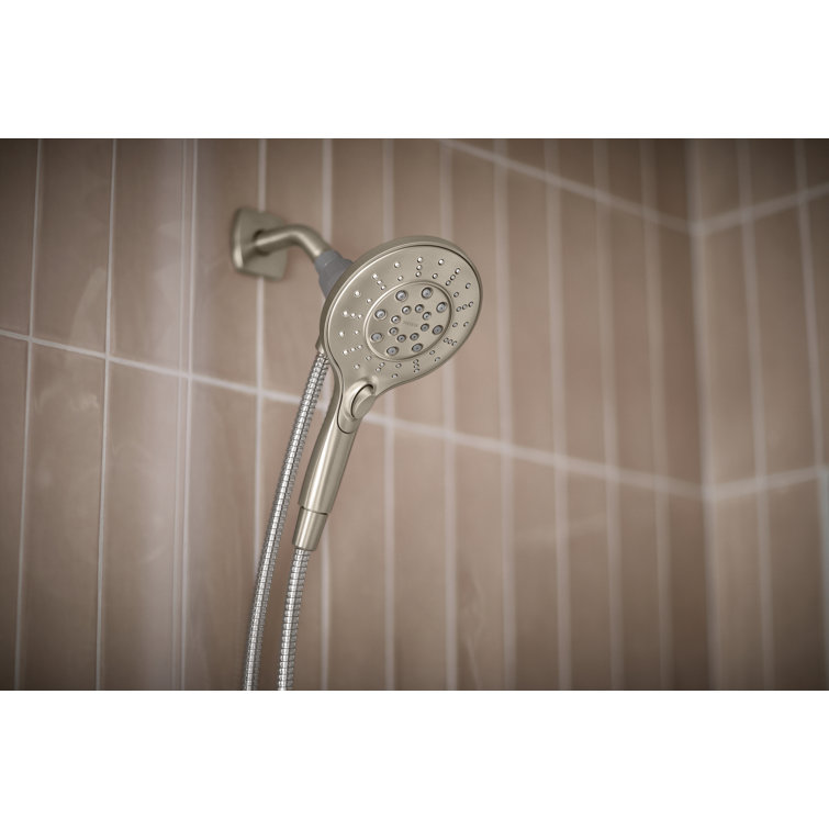 Brushed Nickel 6-Setting Handheld Rain Showerhead with Magnetic Dock