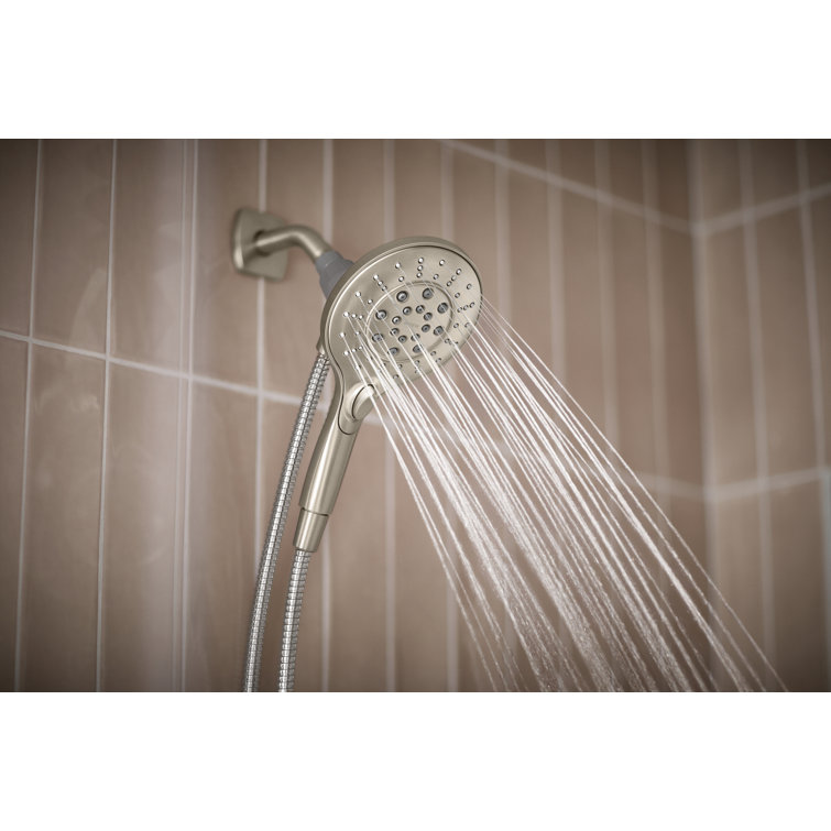 Brushed Nickel 6-Setting Handheld Rain Showerhead with Magnetic Dock