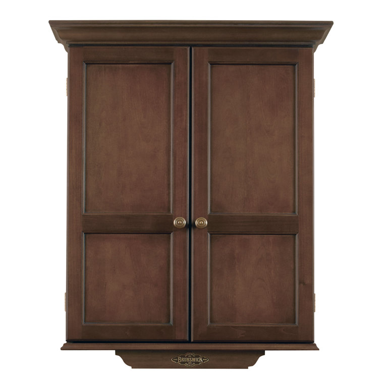 Espresso Hardwood Dartboard Cabinet with Antique Bronze Accents