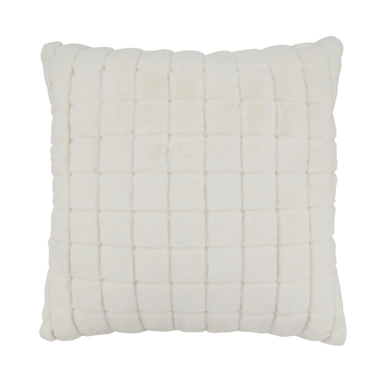 Ivory Faux Rabbit Fur Grid Pattern Square Throw Pillow Set