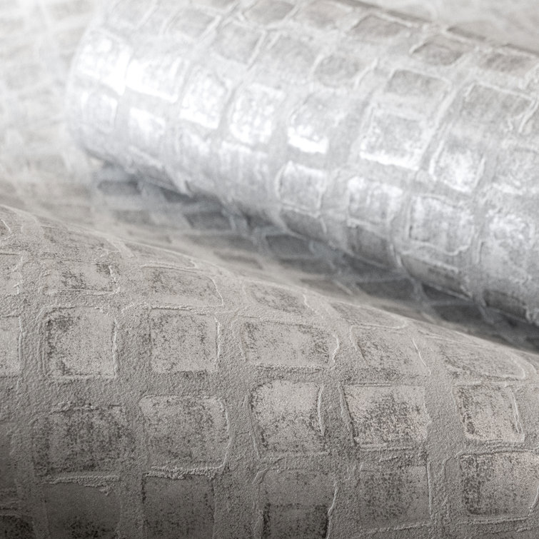 Silver Embossed 3D Geometric Non-Pasted Wallpaper Roll