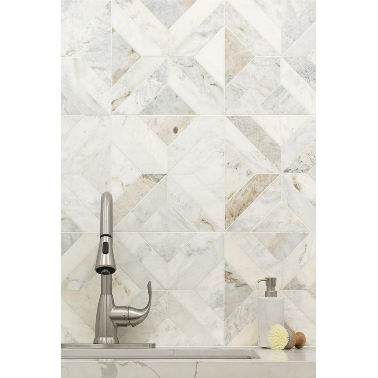 Arabescato Venato White Honed Marble Mosaic Tile Sheet
