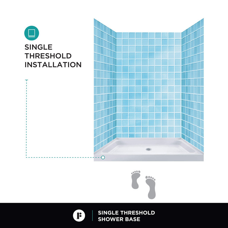 48" x 32" White Acrylic Single Shower Base with Non-Slip Surface