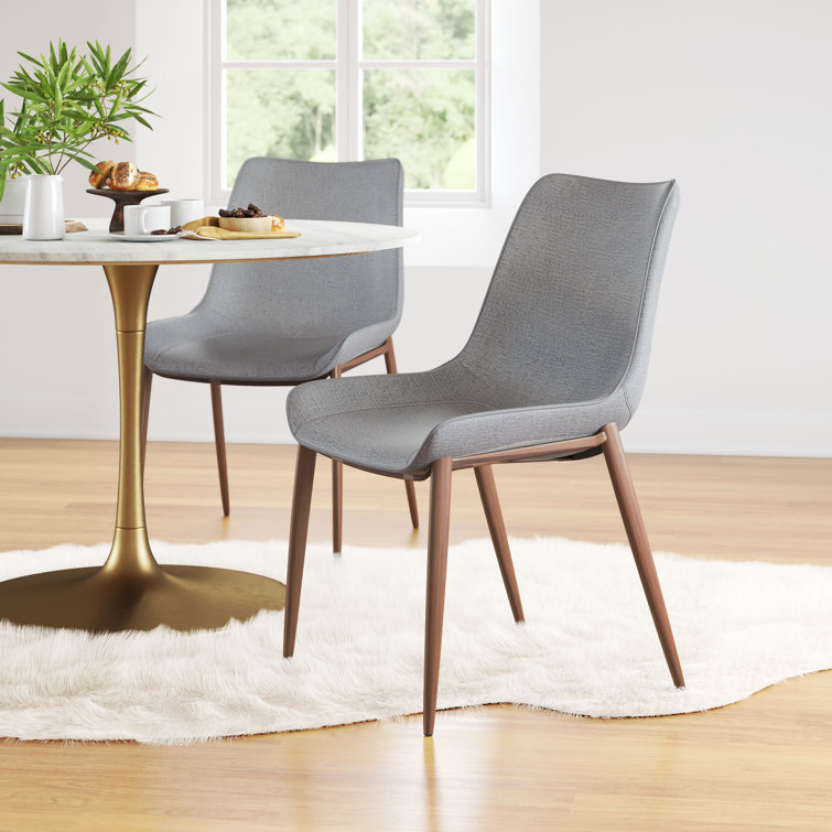 Slate Gray and Walnut Low Side Chair with Metal Frame