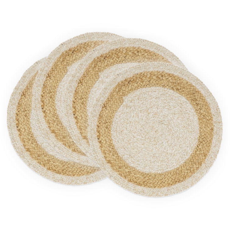 Ivory and Natural Braided Jute Round Placemats, Set of 4