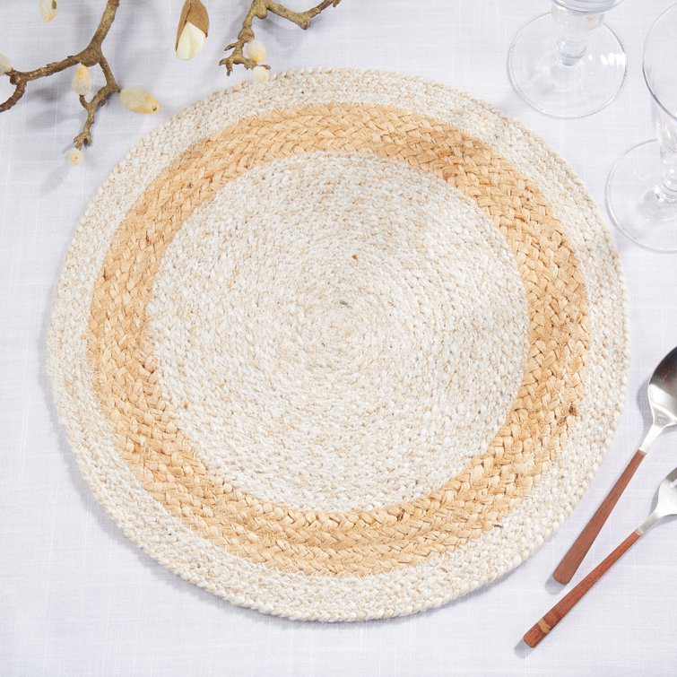 Ivory and Natural Braided Jute Round Placemats, Set of 4