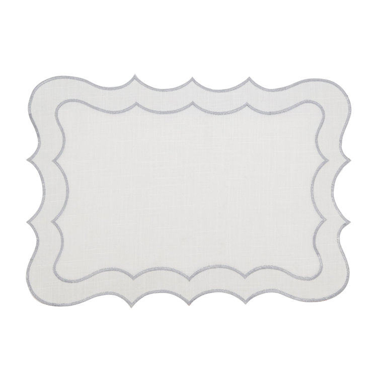 Elegant Silver Scallop Edge Fabric Placemats, 14 x 20 in, Set of 4