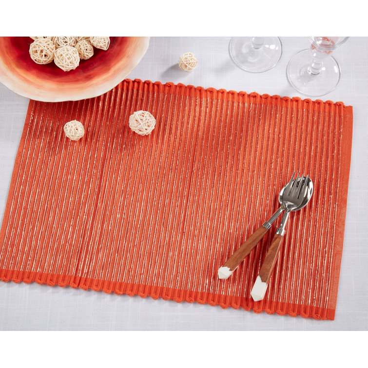 Orange Ribbed Cotton Rectangular Placemats Set of 4
