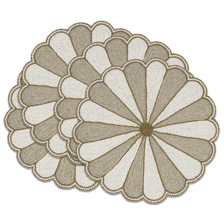 Silver Beaded Pinwheel Fabric Placemats Set of 4