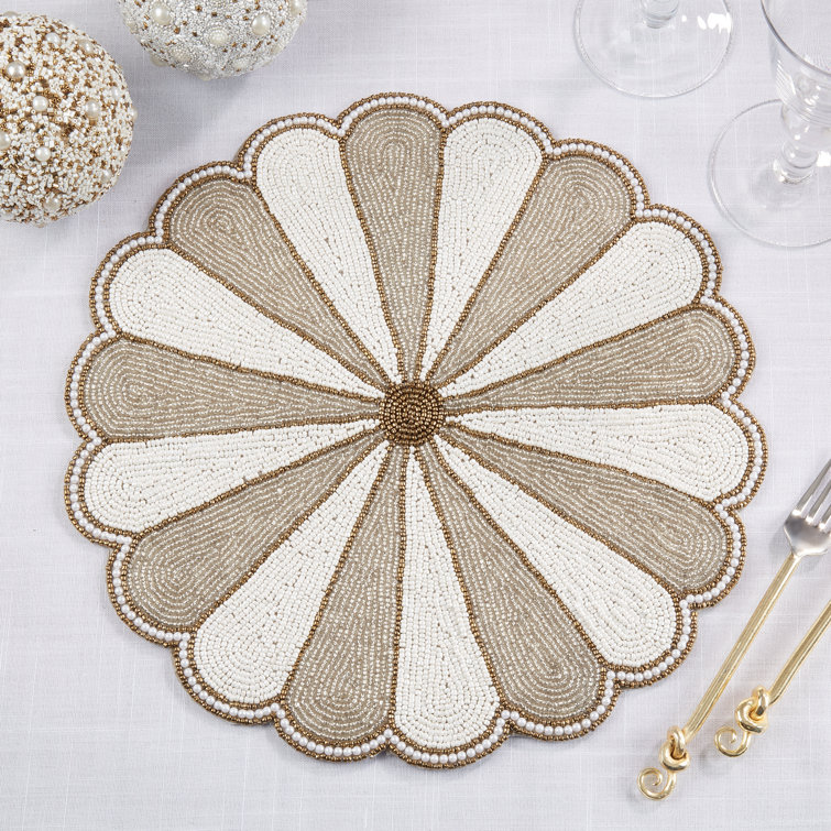 Silver Beaded Pinwheel Fabric Placemats Set of 4