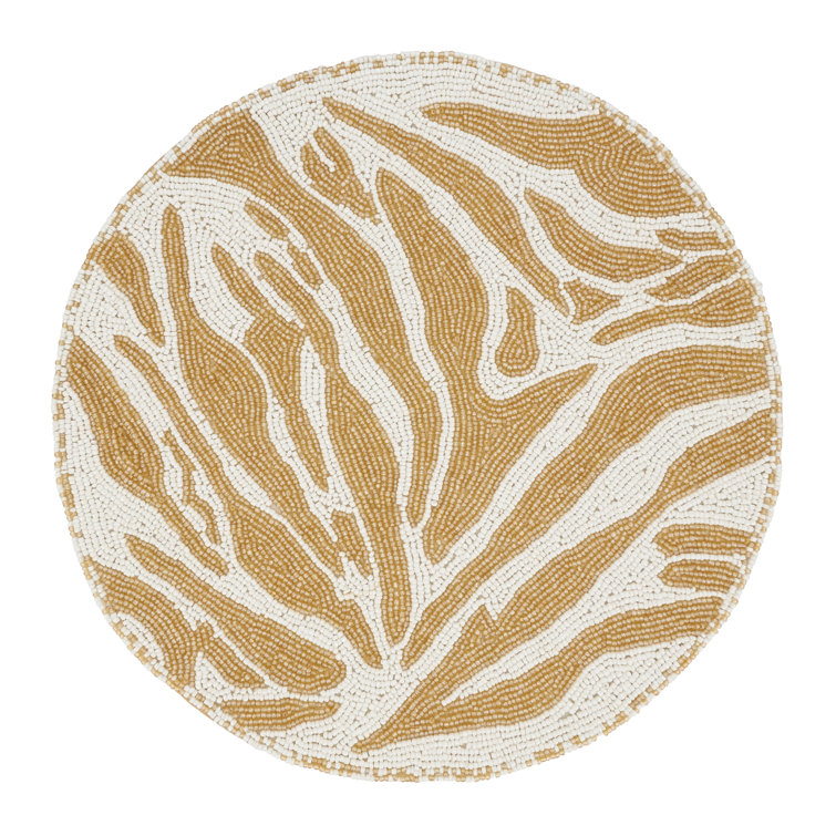 Gold and White Beaded Zebra Pattern Round Placemats, Set of 4