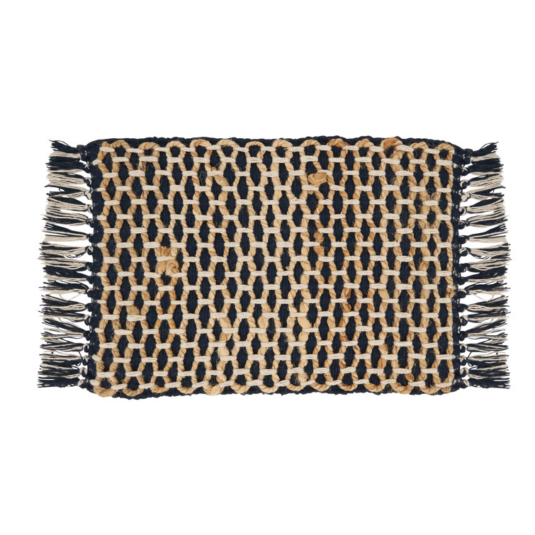 Navy Blue and Natural Jute Rope Rectangle Placemats, Set of 4