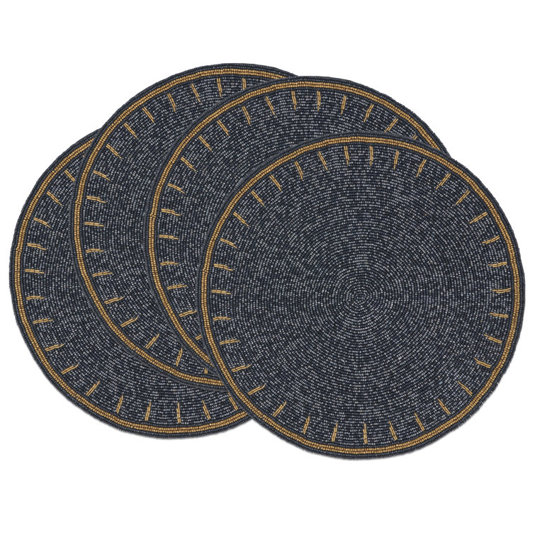 Navy Blue Beaded Round Placemats Set of 4