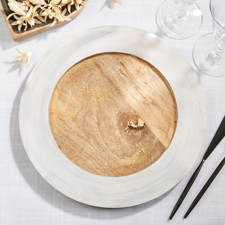 Rustic Beige and Natural Wood Charger Plates, Set of 4