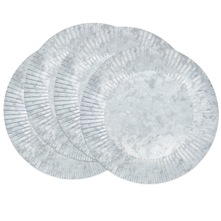 Country Charm Ruffled Galvanized Metal Charger Plates, Set of 4