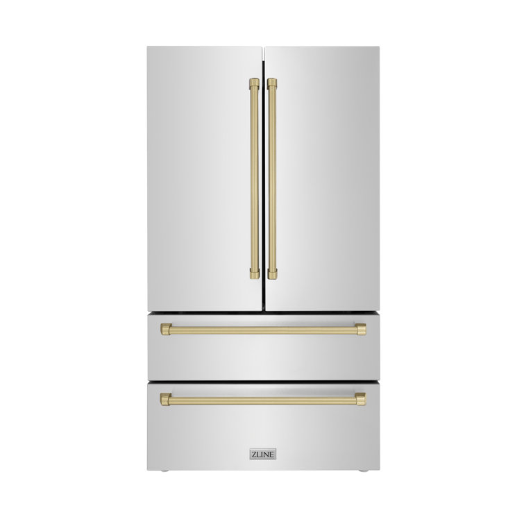 ZLINE 36" Stainless Steel French Door Refrigerator with Champagne Bronze Handles