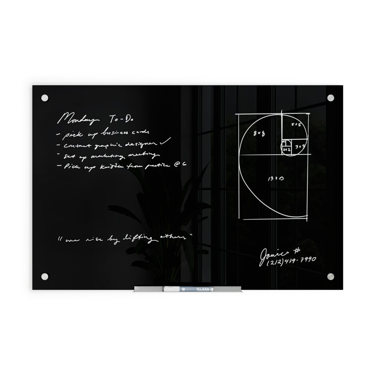Contemporary Black Glass 36" x 24" Frameless Dry Erase Board