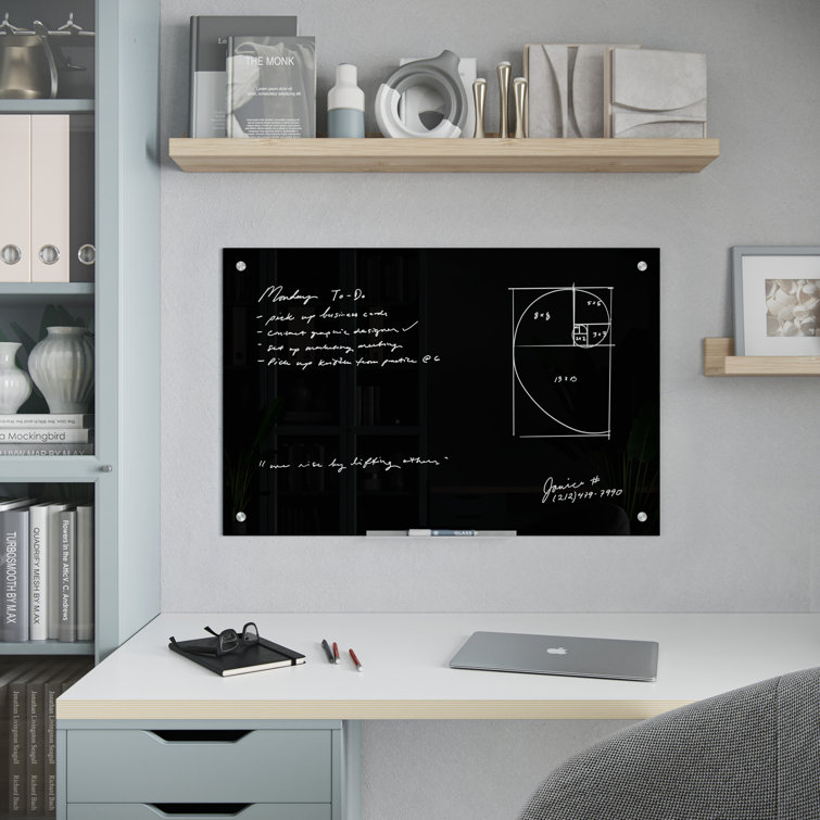 Contemporary Black Glass 36" x 24" Frameless Dry Erase Board