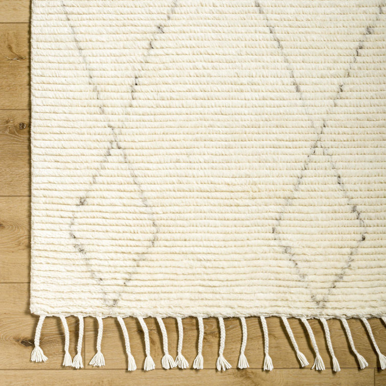Talon Cream Wool Geometric Hand-Knotted Runner Rug