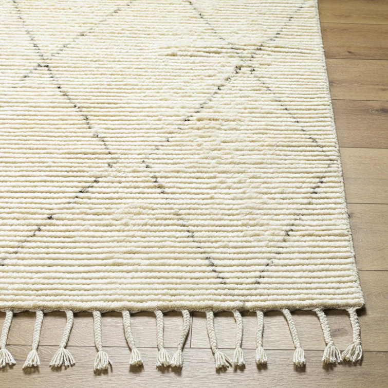Talon Cream Wool Geometric Hand-Knotted Runner Rug