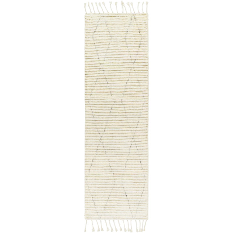 Talon Cream Wool Geometric Hand-Knotted Runner Rug