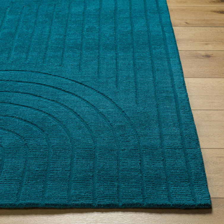 Handmade Blue Wool Rectangular 5' x 7' Area Rug