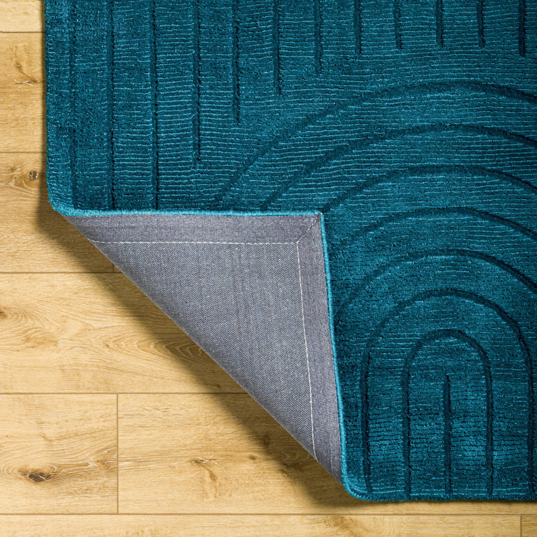 Handmade Blue Wool Rectangular 5' x 7' Area Rug