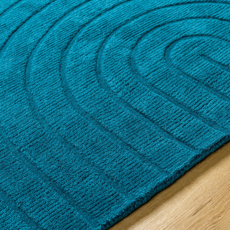 Handmade Blue Wool Rectangular 5' x 7' Area Rug