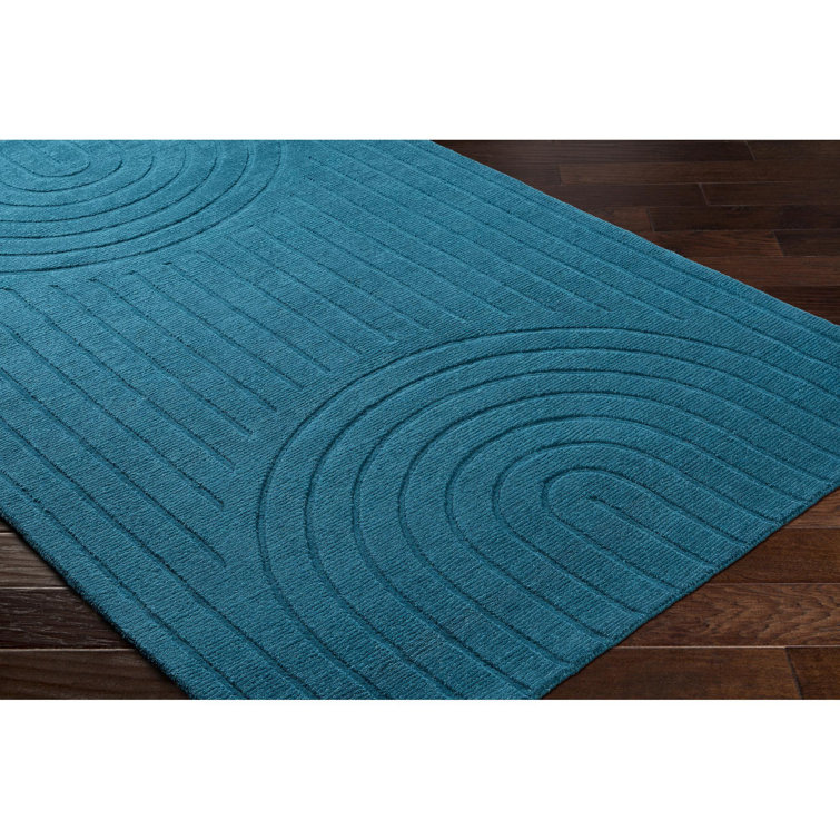 Handmade Blue Wool Rectangular 5' x 7' Area Rug