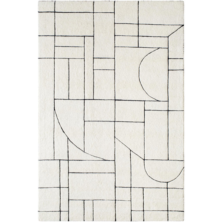 Lyla Black and Cream Wool Hand-Tufted Rug 2' x 3'