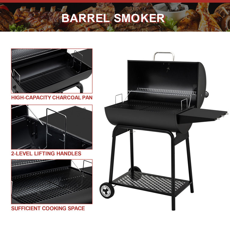 Royal Gourmet 30-Inch Black Barrel Charcoal Grill with Smoker